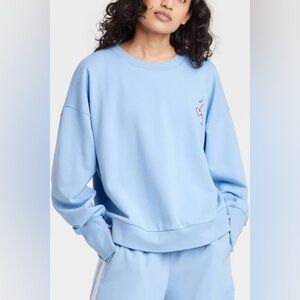 JoyLab Women’s Graphic French Terry Crewneck Sweatshirt Light Blue Various Sizes